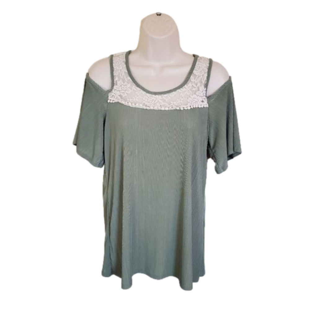 Soft Green Cold Sholder Top With Lace Neck Details